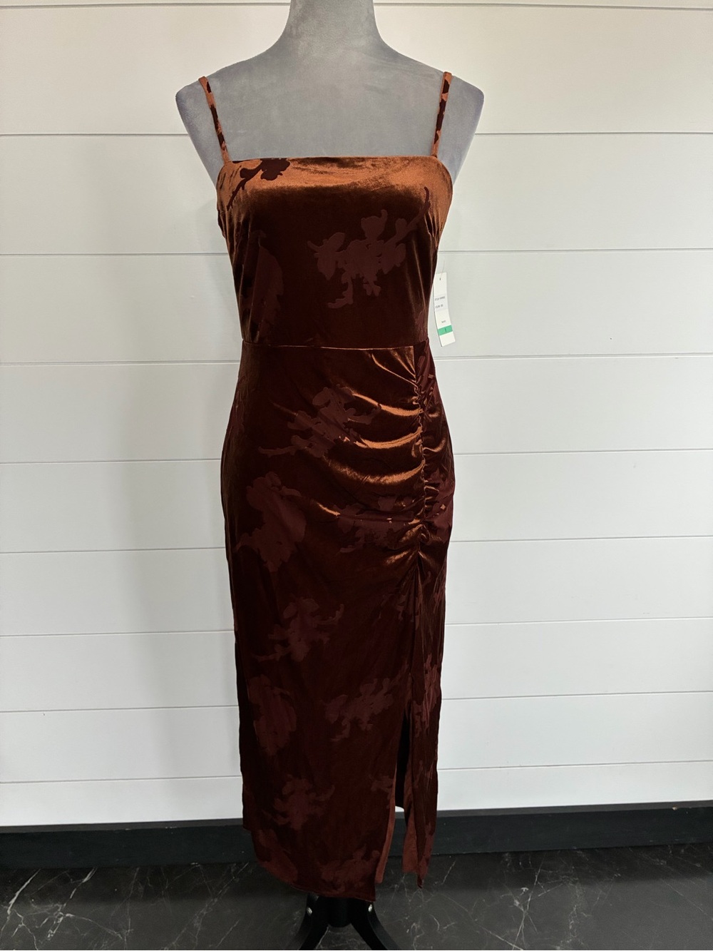 Taylor Brown Velvet Midi Slip Dress With Floral Burnout NWT/0382